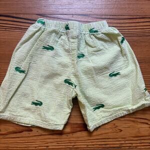 Smockadot Kids green white seersucker alligator embroidered boys shorts SIZE 3T
